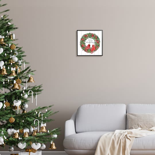 Stupell Industries Merry Christmas Red Cardinal Wreath Framed Giclee Art